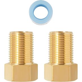 SUNGATOR Brass Pipe Fitting, 1/2-Inch Male Pipe x 1/2-Inch Female Pipe Extension Fitting Adapter, 1/2'' to 1/2'' Brass Pipe Extension Fitting, NPS Hex Connector with Sealing Tape, Length 40MM (2 Pcs)