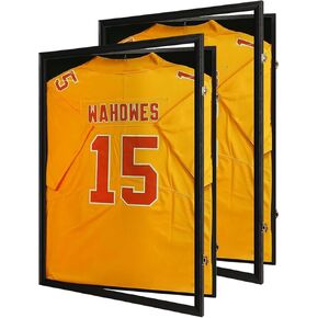 Jersey Frame Display Case 2 Pack -Jersey Display Shadow Box- Lockable Jersey Frame with Hangers and 98% UV Resistant Acrylic-Display Case for Football Baseball Basketball Jersey-Black, Wood