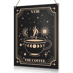 UDNADKEX Witch Coffee Bar Hanging Sign Decor, The Coffee, Witches Home Kitchen Coffee Shop Station Wooden Sign Wicca Witchy Decor Gothic Coffee Corner Cafe Tarot Wall Decoration