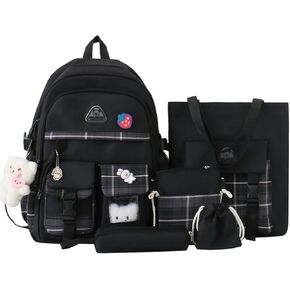 4Pcs Kawaii Backpack Set for Teens Girl Cute School Bag Combo Set Aesthetic Backpack with Pendant Pins Accessories