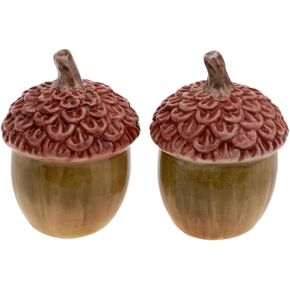 Boston International Ceramic Shakers Dishwasher and Microwave Safe Fall Thanksgiving Salt & Pepper Set, 2.75" x 2" Each, Bright Autumn-Acorn
