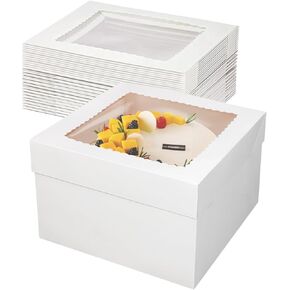 Cake Boxes,12x12x8 Inches 10pc White Bakery Boxes Cake Boxes with Cake Boards and Window Cake Container Large Square Baking Boxes