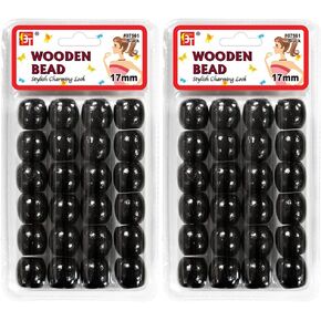 48 Pcs Beads Jewelry Making Kit DIY Hair Braiding Bracelet Ornaments Crafts 17mm Wooden Pony (Black)