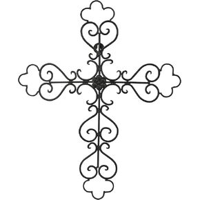 Birsppy Ardour 14.7 x 12.2 Inch Large Metal Decorative Hanging Wall Cross.Metal Wall Crosses for Home Decor - Black