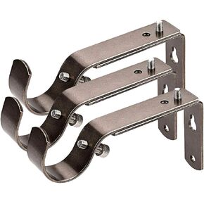 Curtain Rod Bracket Set of 3 for 1 Or 1 1/8 Inch Rods, Adjustable - Antique Silver