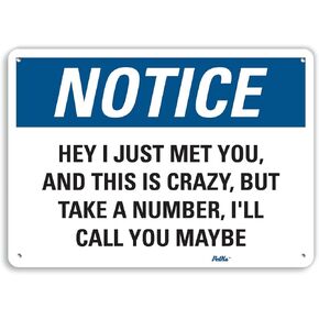 PetKa Signs and Graphics PKFO-0155-NA_14x10 "Hey I just met You, and This is Crazy, but take a Number, I'll Call You Maybe" Aluminum Sign, 14" x 10"