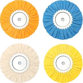 4pcs 8" Airway Buffing Wheel Kit (White/Orange/Blue/Yellow), 5/8" Arbor Hole,16 Ply Fine, Medium, Coarse, Hard Polishing for Angle Grinder Mirror Finish on Aluminum and Stainless