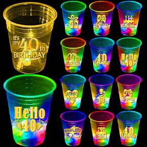 mishunyus 24 Pcs Glow 40th Birthday Decorations for Men/Women Birthday Party Supply, 40 Birthday Party Cups, 40th Cups for 40th Birthday Centerpiece, Forty Birthday Party Favors