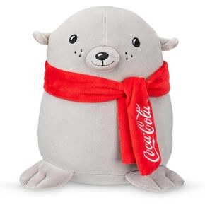 Coca-Cola 9" Seal with Scarf Snowball Plushies, Soft, Squishy Stuffed Animal, Great Gift for Boy, Girl, Kids & Toddlers for Christmas & Birthdays, Cuddle Pillow, Dorm Bed Décor