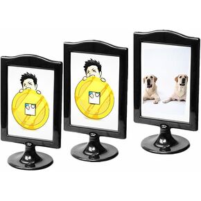 3 Pack Black Self Standing Photo Frame,Each Frame Holds 2 Pictures,Sign Holder 4x6"Pedestal Photo Frame with Inserts & Base,2 Sided Frame for Vertical Display Postcards,Tickets,Family Photo Frame