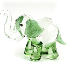 ZOOCRAFT Lucky Elephant Figurines Green Hand Blown Art Glass Collectible Animal Ornament Gift Decor, 1.5 x 2.5 x 1.8 inches