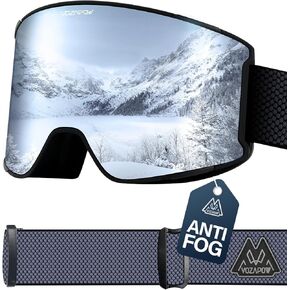 VOZAPOW Magnetic Ski Goggles Over Glasses, Anti-Fog Frameless Snow Goggles, UV400 Protection Snowboard Goggles for Men Women