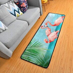 Retro Flamingos Standing Blue Sea Runner Rug Floor Mat Non-Skid Kitchen Rug Soft Area Rug for Bathroom Entryway Hallway Dining Living Room