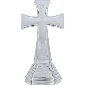 Rippled Traditional Cross On Base Clear 5 x 8.25 Glass Tabletop Figurine
