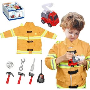 Lesheng space Fire Chief Costume with Toy Accessories, Firefighter Role Play Dress-Up Set, Pretend Fireman Outfit for Kids And Toddlers Ages 3+