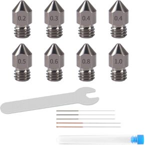 Aokin 8Pcs Hardened Steel MK8 Nozzles 3D Printer Nozzles 0.2/0.3/0.4/0.5/0.6/0.8/1.0mm and 5Pcs 0.2/0.3/0.4/0.5/0.6mm Nozzle Cleaning Needles for Creality Ender 3/3 Pro/3 V2, Ender 5/5 Pro, CR-10/10S