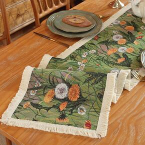 Vintage Table Runner, 78inch Autumn Oil Painting Table Runner, Farmhouse Decor Table Runner with Tassels Bohemian Sideboard Suitable for Autumn Farmhouse Country Embroidery （78 INCH