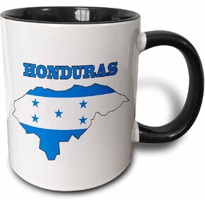 3dRose mug_58777_4 "Honduran flag in the outline map and word Honduras" Two Tone Black Mug, 11 oz, Multicolor