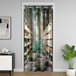 Erosebridal Retro Bookshelf Doors Curtain for Door Window,Abstract Bookcase Darkening Curtain,Woodland Academic Themed Doorway Curtain,Classic Wall Background Closet Door Cover Curtain,34" W X 80" L