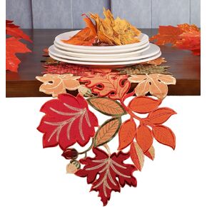 GRANDDECO Fall Thanksgiving Table Runner Orange Maple Leaves Harvest Autumn Holiday Party Dinner Seasonal Decoration (A-Fall and Thanksgiving, 14"X54")