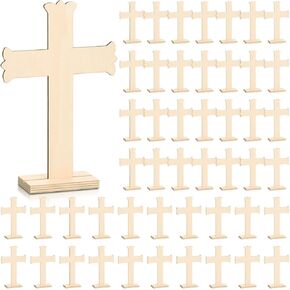 48 Pcs Nativity Wooden Crosses for Baptism, Unfinished Wood Crosses for Centerpieces Wood Standing Cross for Crafts Rustic Wood Cross First Communion Baptism Christmas Decorations (Novelty)