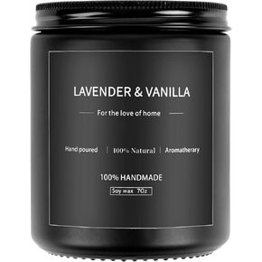 Scented Candles Black for Men, Lavender & Vanilla Jar Candles, Soy Candles for Home Scented, Aromatherapy Candles Gifts for Women & Men, 7oz