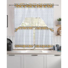Retro Teal Brown Swag Valance Kitchen Curtains, Rod Pocket Valance Curtain Panels for Bedroom Living Room Bathroom Cafe Windows, Gradient Wood Grain Rustic Farm 56''x36''