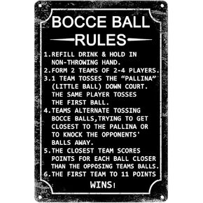 GYMSLAVE Funny Tin Sign Bocce Ball Rules Moden Metal Signs,Scoring Rules Poster Home Cafe Garage Man Cave Bar Rustic Decor For Men 8x12 Inch