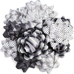 WRAPAHOLIC 12Pcs Kraft Paper Gift Bows Assortment - Chic Black Floral Design for Wedding, Birthday, Christmas, Baby Shower, Bridal Shower