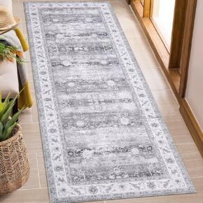 Zacoo Hallway Runner Rug 2x6 Area Rug Washable Non Slip Kitchen Runner Distressed Floral Print Front Door Entrance Mat Indoor Vintage Long Runner for Kitchen Living Room Bedroom, Teal Blue