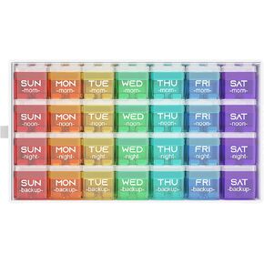 GalleriaA BlockBox Weekly Pill Organizer 4 Times a Day, 7 Day Pill Box Portable for Travel, Fish Oils, Vitamins, Medication Containers with 28 Compartments
