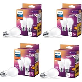 Philips LED A15 Frosted Ultra Definition Dimmable LED Light Bulbs - Flicker-Free 60w Light Bulbs with EyeComfort Technology -Soft White 2700K Lightbulb - 750 Lumen - E26 Base - 8 Pack