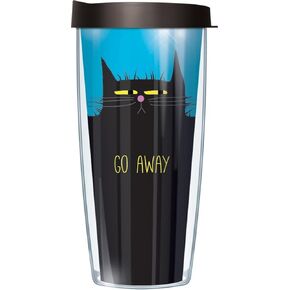أكواب مميزة Go Away Crabby Cat Wrap باللون الأسود والأزرق المخضر سعة 22 أونصة كوب بهلوان للسفر بجدار مزدوج مع غطاء أسود سهل الشرب