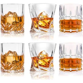 DeeCoo Whiskey Glasses-Premium 10, 11 OZ Scotch Glasses Set of 6 /Old Fashioned Whiskey Glasses/Style Glassware for Bourbon/Rum glasses/Bar Tumbler Whiskey Glasses(Mixed)