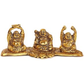 ETROVES Metal Laughing Buddha Figurine Statue - Happy Budh God Figures for Wealth Fengshui Vastu and Good Luck Charm, 4 Inch, Golden