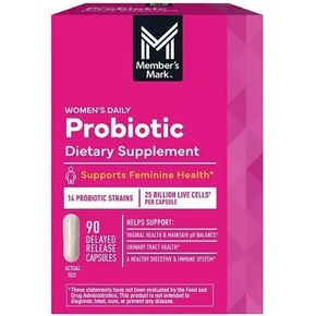 Member's Women's Daily Probiotic Capsules, 25 Billion Cells Vegetarian Probiotics for Digestive Health (90 ct.) with Taha Sticker