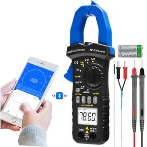 Digital Clamp Meter Bluetooth Clamp Multimeter ac dc amp Meter AP-7200APP Auto-ranging 6000 Counts Amp Meter Voltage Tester Measures Amperage, Volt, Capacitance, Continuity, Ohm Clamp-on Ammeter