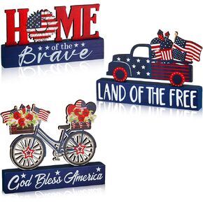 3 Pieces Labor Day Decorations Tiered Tray Patriotic Mini Wood Book Stack Independence Day Wood Signs Tiered Tray Decor Farmhouse Rustic America Decoration Veterans Day Decorations (Car Style)