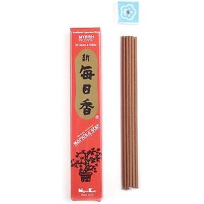 Morning Star Incense Myrrh, 50 Sticks with Ceramic Incense Holder, Key Note: Myrrh, Japanese Style Incense, Nippon Kodo Since 1575