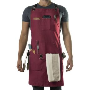 Asaya Chef, BBQ and Work Apron with Bottle Opener and Hand Towel - Durable 10oz Cotton Canvas, Brass Hardware and Cross Back Straps - For Men, Women, Grilling, and Cooking (Black)