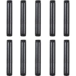 10 Pack 3/4 Inches x 6 Inches Black Malleable Steel Nipples Fitting, DIY Steampunk Industrial Vintage Style.