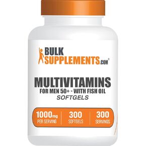 BulkSupplements.com Multivitamin for Men 50 Plus Softgels - Men's Daily Vitamins, Multimineral Supplement - Complete Multivitamin with Fish Oil - 1 Softgel per Serving, 300 Count (Pack of 1)