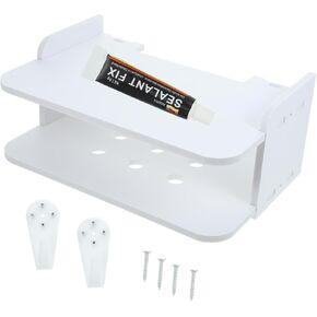 1 Set Wall-Mounted Storage Rack No Drill Wall Shelf Double Floating Shelf DVD Player Shelf Router Floating Shelf for Under Tv White Drill Stand Wood Plastic WiFi Projector