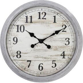 Kiera Grace Wall Clock, 20 Inch, Mallory Distressed Grey Classic Quartz Wall Clocks Battery Operated, Vintage Silent Non Ticking Home Decor for Living Room, Kitchen, Bedroom