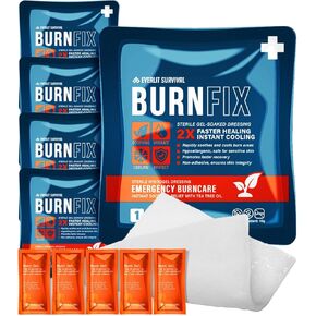 Everlit Survival Burn Dressing 4" x 4" | Sterile Gel-Soaked Non-Adherent Pad for Instant Cooling, Calming & Soothing | Fast-Healing First Aid Supply Compact Kit (Pack of 5) in Kuwait