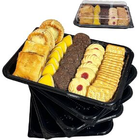 TRAYA Pack of 5 Serving Tray With lid - Reusable Catering Trays with Lids 13inch Long for Meal Prep, Cakes, Treats and Sandwiches (13 * 2.7 * 9.4inch)