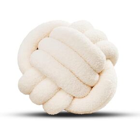 Knot Pillow Ball, Soft Home Decorative Round Throw Pillow, Handmade Knotted Plush Pillow, Round Boucle Pillow Cushion Cream