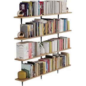 Wallniture Arras 48"x6" Floating Shelves for Wall Storage, Living Room Book Shelf for Wall, Rustic Wall Shelves for Bedroom, Kitchen Wood Wall Shelf, Floating Shelf Set of 4, Burnt