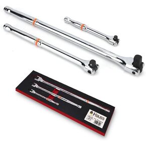 3 Pieces Breaker Bar Set 1/2-15",3/8-10",1/4-6" Drive Heavy Duty Breaker Bars, 6'', 10'', 15'' Length with 180° Rotatable Head Made of Chrome Vanadium Steel