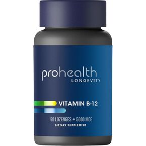 ProHealth Longevity Vitamin B12 Metabolism and Methylation Support. Enhance Energy, Brain and Mood. Potent Methyl Donor Nutrient to Promote DNA Repair. 5,000 mcg Per Serving, 120 Lozenges